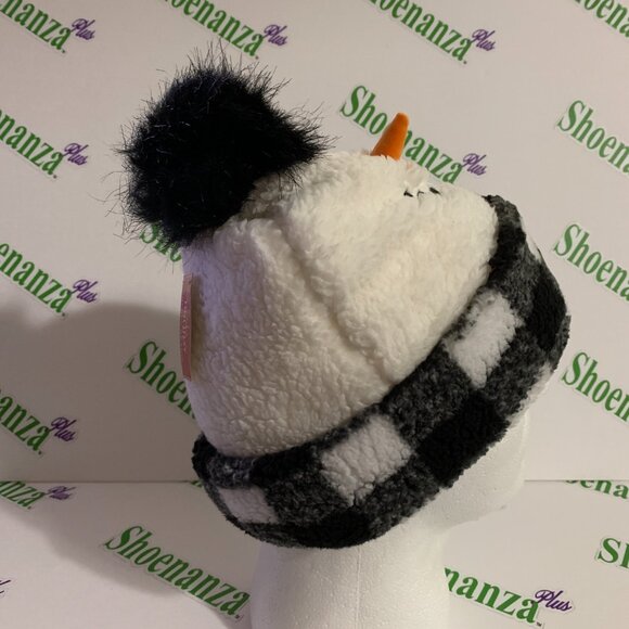 Ugly Christmas Hat Holiday Time Snowman Sherpa Beanie Cuffed Lined Plaid Cap - Picture 7 of 7